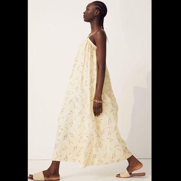 H&M Hand-Painted Wildflower Collection Light Yellow/Lavender Linen-Blend Dress - Picture 3 of 7